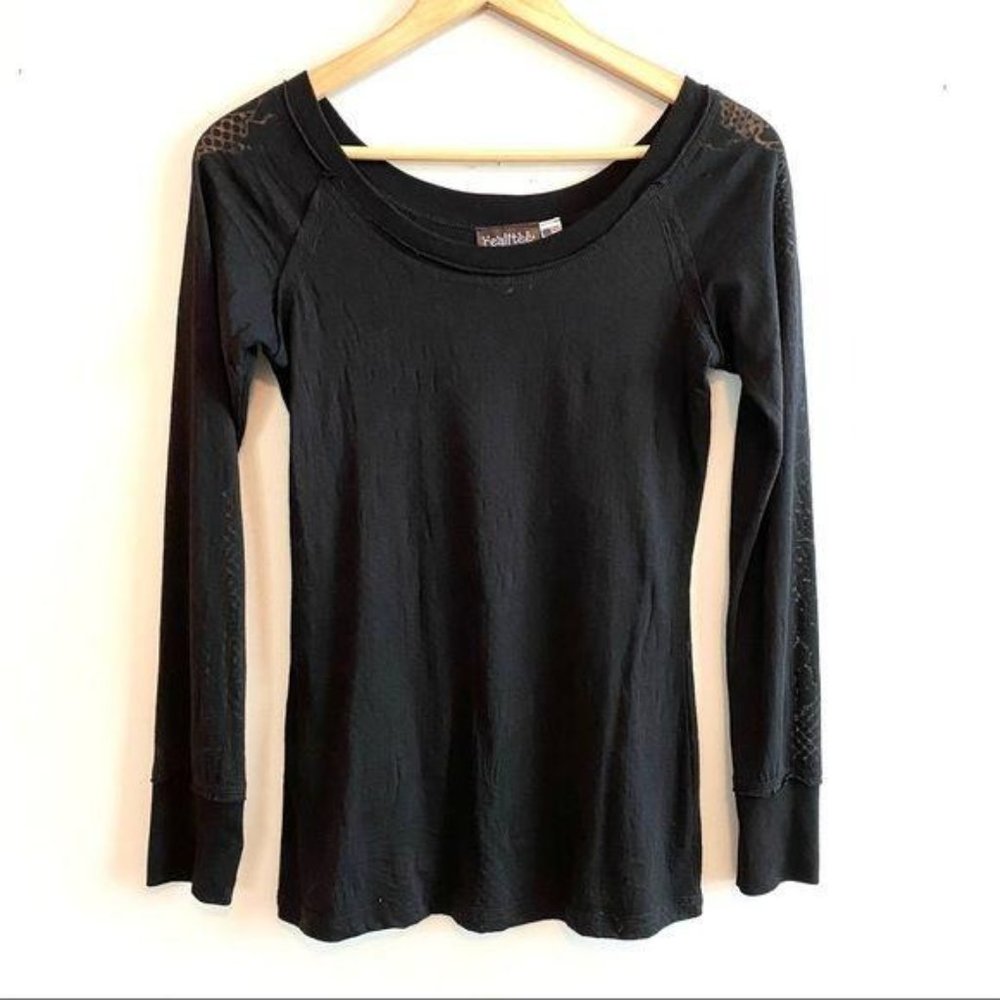Realitee Black Floral Burn Out Long Sleeve Tee S